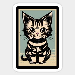 Adorable Woodblock Kitty Sticker